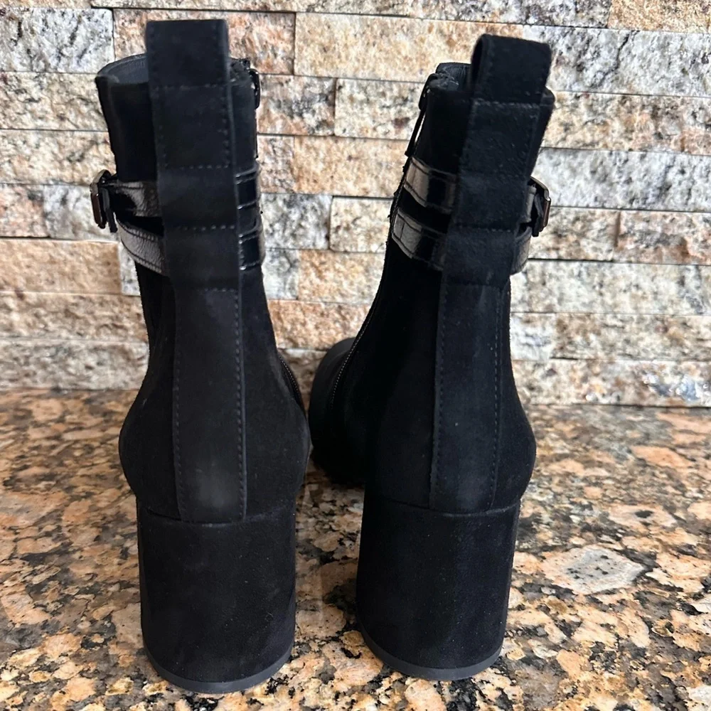 PAUL GREEN Sydney SUEDE PATENT BUCKLES BLOCK Boot BLACK